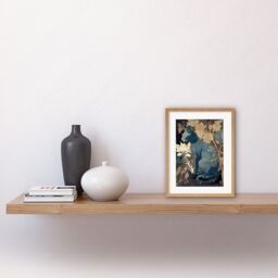 "Artery8 Wall Art Print Russian Blue Cat with Autumn Plants & Floral Pattern Fur Coat Modern Silkscreen Artwork Framed 9X7 Inch - Size: W7"" x H9""" - thumbnail 2