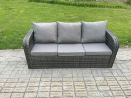 Fimous Outdoor Lounge Sofa Set Wicker PE Rattan Garden Furniture Set with Rectangular Dining Table Side Table 2 Big Footstool Dark Grey Mixed - thumbnail 5