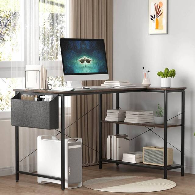 Levede L Shaped 100cm Browm Computer Desk Home Office Laptop Modern in Brown - image 1