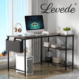 Levede L Shaped 100cm Browm Computer Desk Home Office Laptop Modern in Brown - thumbnail 9