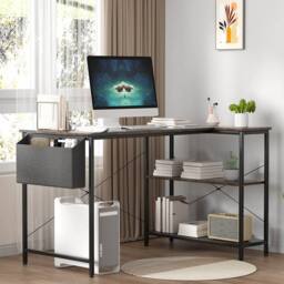Levede L Shaped 100cm Browm Computer Desk Home Office Laptop Modern in Brown - thumbnail 1