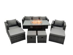 Fimous Rattan Garden Furniture Firepit Dining Set 9 Seater Lounge Sofa Table Set with 2 big Footstool in Dark Grey - thumbnail 1