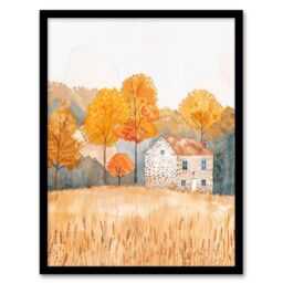 "Artery8 Autumn Forest Trees by Wheat Farm Stone House Framed Art Print in Yellow - Size: W12"" x H16""" - thumbnail 1