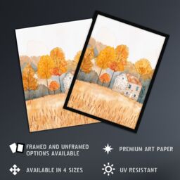 "Artery8 Autumn Forest Trees by Wheat Farm Stone House Framed Art Print in Yellow - Size: W12"" x H16""" - thumbnail 2