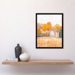 "Artery8 Autumn Forest Trees by Wheat Farm Stone House Framed Art Print in Yellow - Size: W12"" x H16""" - thumbnail 4