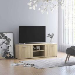 Berkfield Home TV Cabinet Sonoma Oak 120x34x37 cm Engineered Wood in Light Tan - Size: 120 x 34 x 37 cm - thumbnail 4