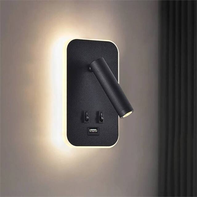 VOGREX Black LED Reading Lamp Wall Light Bedroom Bedside Sconce With Switch - image 1