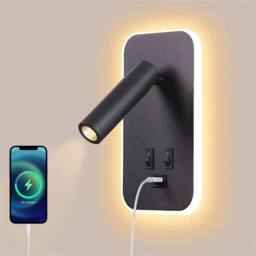 VOGREX Black LED Reading Lamp Wall Light Bedroom Bedside Sconce With Switch - thumbnail 5