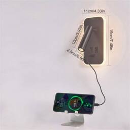 VOGREX Black LED Reading Lamp Wall Light Bedroom Bedside Sconce With Switch - thumbnail 2