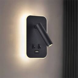 VOGREX Black LED Reading Lamp Wall Light Bedroom Bedside Sconce With Switch - thumbnail 1