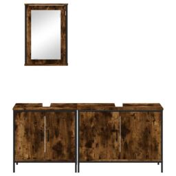 Berkfield Home 3 Piece Bathroom Furniture Set Smoked Oak Engineered Wood in Brown - thumbnail 6