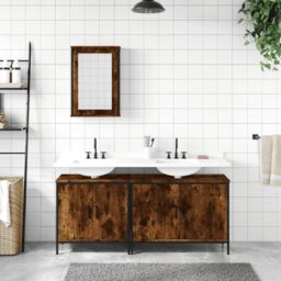 Berkfield Home 3 Piece Bathroom Furniture Set Smoked Oak Engineered Wood in Brown - thumbnail 3