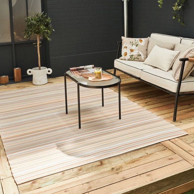 THE RUGS Reversible Weatherproof Outdoor Garden Patio Rug Striped Rainbow 1020 in Beige - Size: 120 cm x 160 cm - image 1
