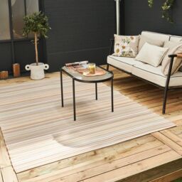 THE RUGS Reversible Weatherproof Outdoor Garden Patio Rug Striped Rainbow 1020 in Beige - Size: 120 cm x 160 cm - thumbnail 1