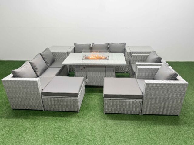 Fimous 10 Seat Rattan Lounge Sofa Set Outdoor Garden Furniture Set in Light Grey - image 1