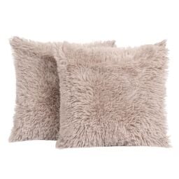 OHS Set of 2 Fluffy Shaggy Square Cushion Covers in Natural - Size: 45 cm x 45 cm - thumbnail 1