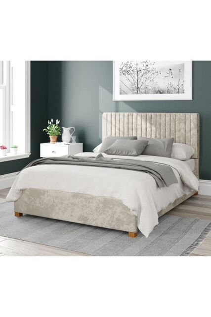 Aspire Grant Upholstered Ottoman Storage Bed, Mirazzi Velvet Fabric in Ivory - Size: Double - image 1