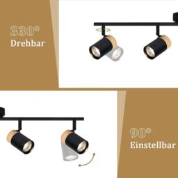 Goeco 4-Light Track Lighting Fixture, Black & Wood GU10 Ceiling Spotlights - thumbnail 7