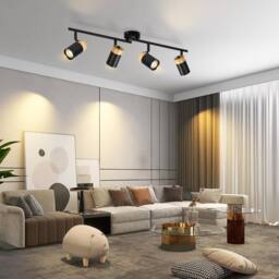 Goeco 4-Light Track Lighting Fixture, Black & Wood GU10 Ceiling Spotlights - thumbnail 2