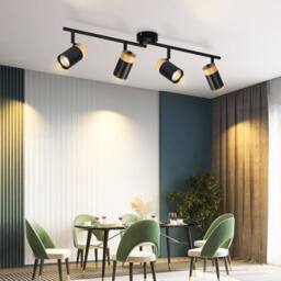 Goeco 4-Light Track Lighting Fixture, Black & Wood GU10 Ceiling Spotlights - thumbnail 4