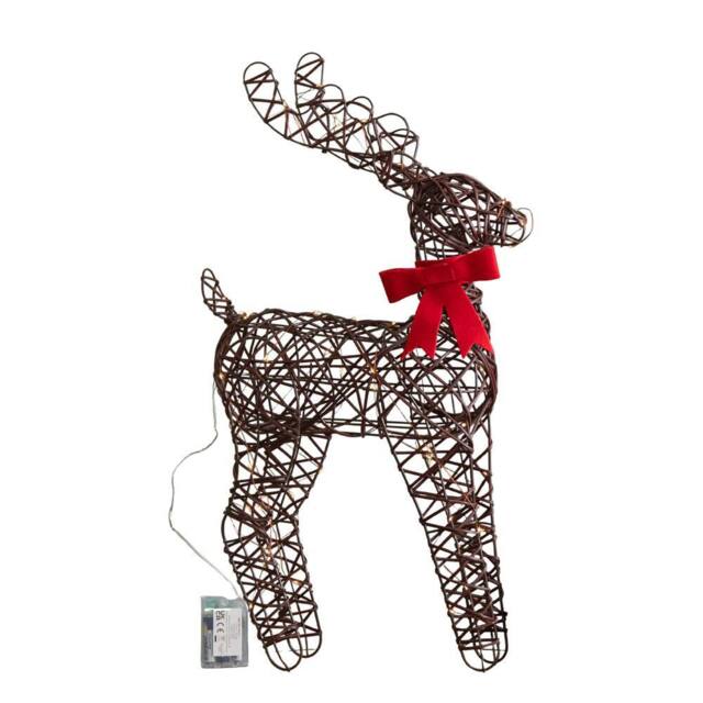 Samuel Alexander 60cm Battery Operated Christmas Reindeer with Red Bow & White LEDs in Brown - image 1