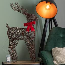 Samuel Alexander 60cm Battery Operated Christmas Reindeer with Red Bow & White LEDs in Brown - thumbnail 3