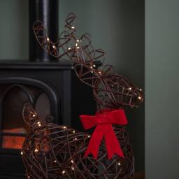 Samuel Alexander 60cm Battery Operated Christmas Reindeer with Red Bow & White LEDs in Brown - thumbnail 7
