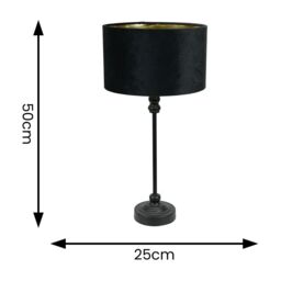 ValueLights Maggie Black Candlestick Table Lamp with Black & Gold Inner Lamp Shade & Bulb - thumbnail 5