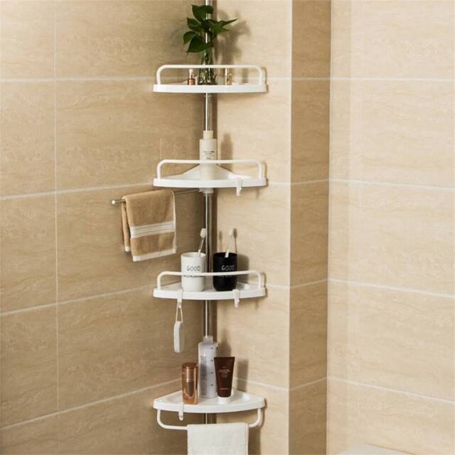 Kelvenix White Plastic-Telescopic Bathroom Wall Corner Shelf Rack 4 Tier Shower - image 1