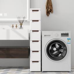 Costway 6 Drawer Tall Storage Cabinet w/4 Wheels Narrow Floor Cabinet Cupboard in White - thumbnail 4