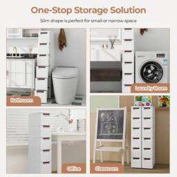 Costway 6 Drawer Tall Storage Cabinet w/4 Wheels Narrow Floor Cabinet Cupboard in White - thumbnail 9