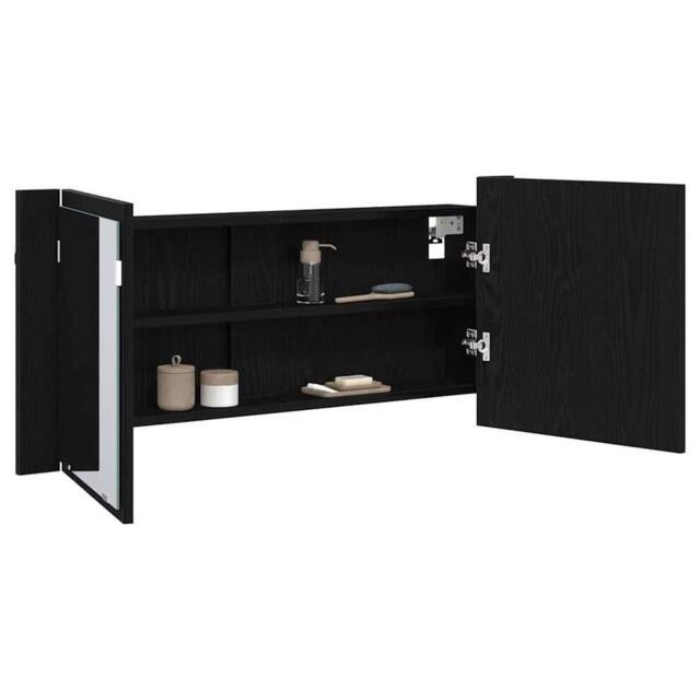 Berkfield Home LED Mirror Cabinet Black Oak 100x12x45 cm Engineered Wood - Size: 100 x 12 x 45 cm - image 1