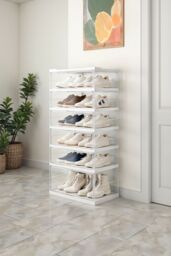 Living and Home 6-Tier Foldable Storage Cabinet Shoes Organizer with Doors in White - thumbnail 2