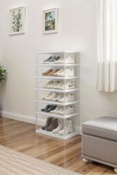 Living and Home 6-Tier Foldable Storage Cabinet Shoes Organizer with Doors in White - thumbnail 1