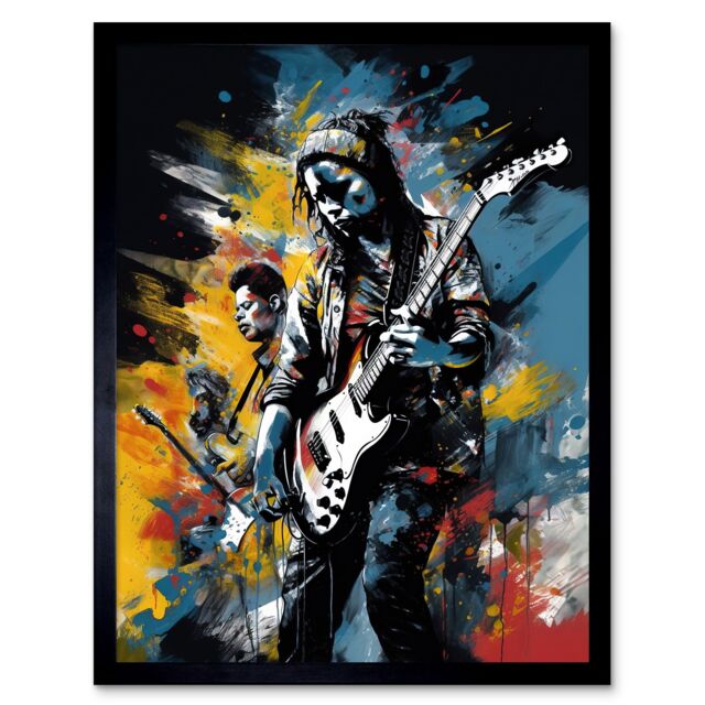 "Artery8 Wall Art Print Music Band on Stage Playing at Festival Modern Acrylic Painting Art Framed in Black - Size: W12"" x H16""" - image 1
