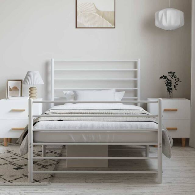 Berkfield Home Metal Bed Frame with Headboard & Footboard White 100x190 cm - image 1