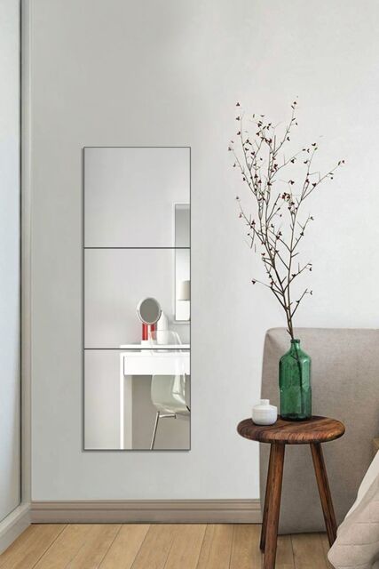 Living and Home 3pcs Acrylic Adhesive Wall Mirror Tiles in Clear - image 1