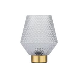 First Choice Lighting Porter - Battery Operated Satin Brass Lamp with Clear Textured Glass in Gold