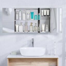 PAWNORA Steel Mirrored Vanity Bathroom Cupboard in Silver - thumbnail 4