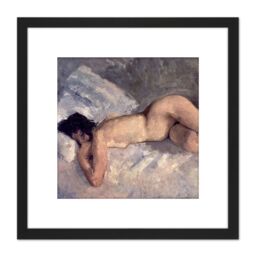 Artery8 Georg Hendrik Breitner Lying Naked 1887 8X8 Inch Square Wooden Framed Wall Art Print Picture with Mount in Black - thumbnail 1