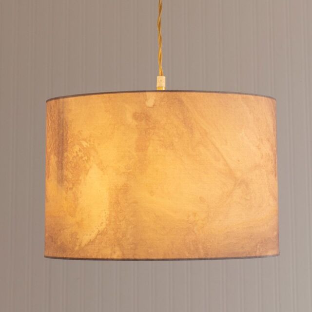 ValueLights Leanne Marble Effect Drum Easy Fit Ceiling Pendant Lamp Shade & Bulb in Stone - image 1