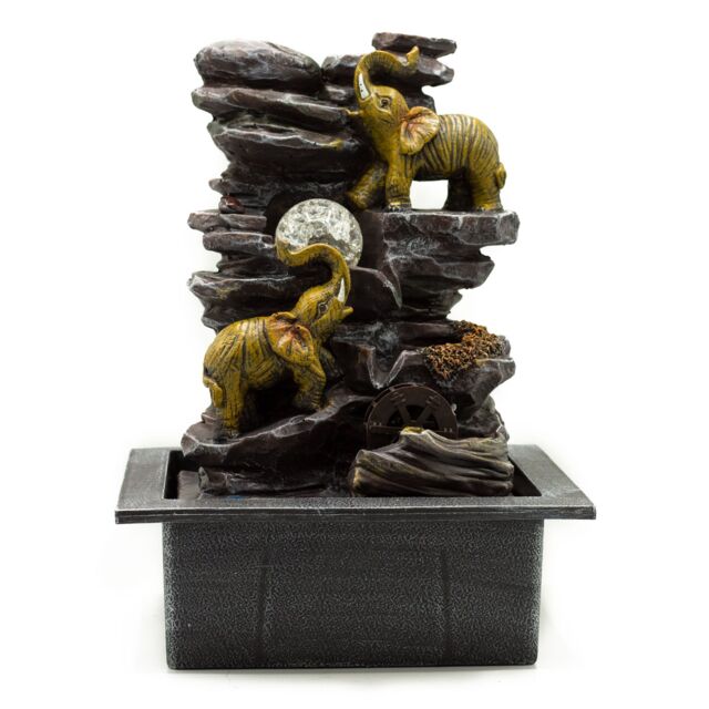 KDMD Tabletop Water Feature - 35cm - Elephants, Crystal Ball & Water Wheel in Yellow - image 1