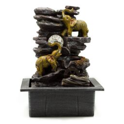 KDMD Tabletop Water Feature - 35cm - Elephants, Crystal Ball & Water Wheel in Yellow - thumbnail 1