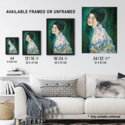 Artery8 Portrait of a Lady in Floral Dress Klimt Framed Wall Art Print in Green - Size: A4 - thumbnail 3