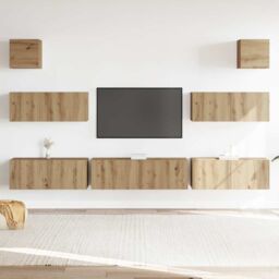 Berkfield Home 7 Piece TV Cabinet Set Wall-mounted Artisan Oak Engineered Wood - thumbnail 3
