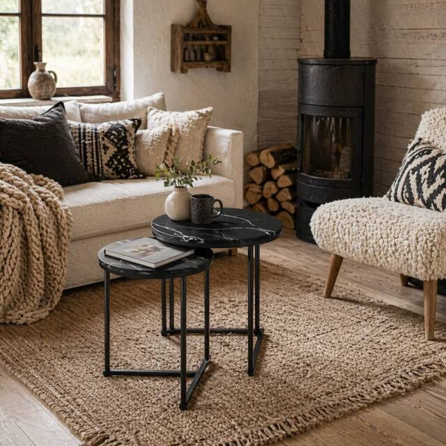 Wyld Haus Tolira Set of 2 Black Marble Effect Nesting Tables - image 1