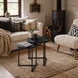 Wyld Haus Tolira Set of 2 Black Marble Effect Nesting Tables - thumbnail 1