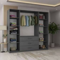 MN Furniture Spacious Hinged Wardrobe with Mirror Door & Drawers 200cm x 200cm in Grey - Size: 200 cm x 200 cm - thumbnail 5