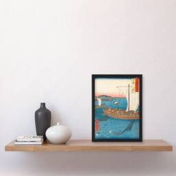 Artery8 Utagawa Hiroshige Framed Wall Art Flatfish Netting & Fish Boats in Blue - Size: A4 - thumbnail 2
