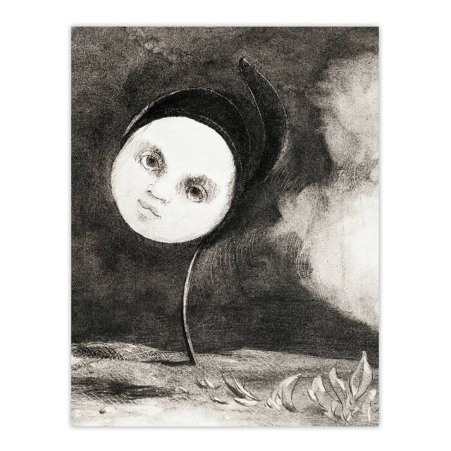 "Artery8 Strange Flower with a Face Redon Vintage Wall Art Print Poster in Grey - Size: W18"" x H24""" - image 1